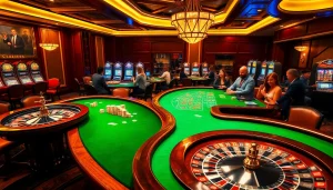 Experience the thrill of BK8 with vibrant casino tables and spinning roulette wheels.
