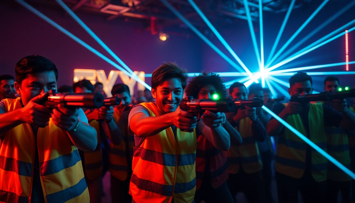 Laser tag players immersed in a thrilling battle, vibrant lighting enhancing the excitement.
