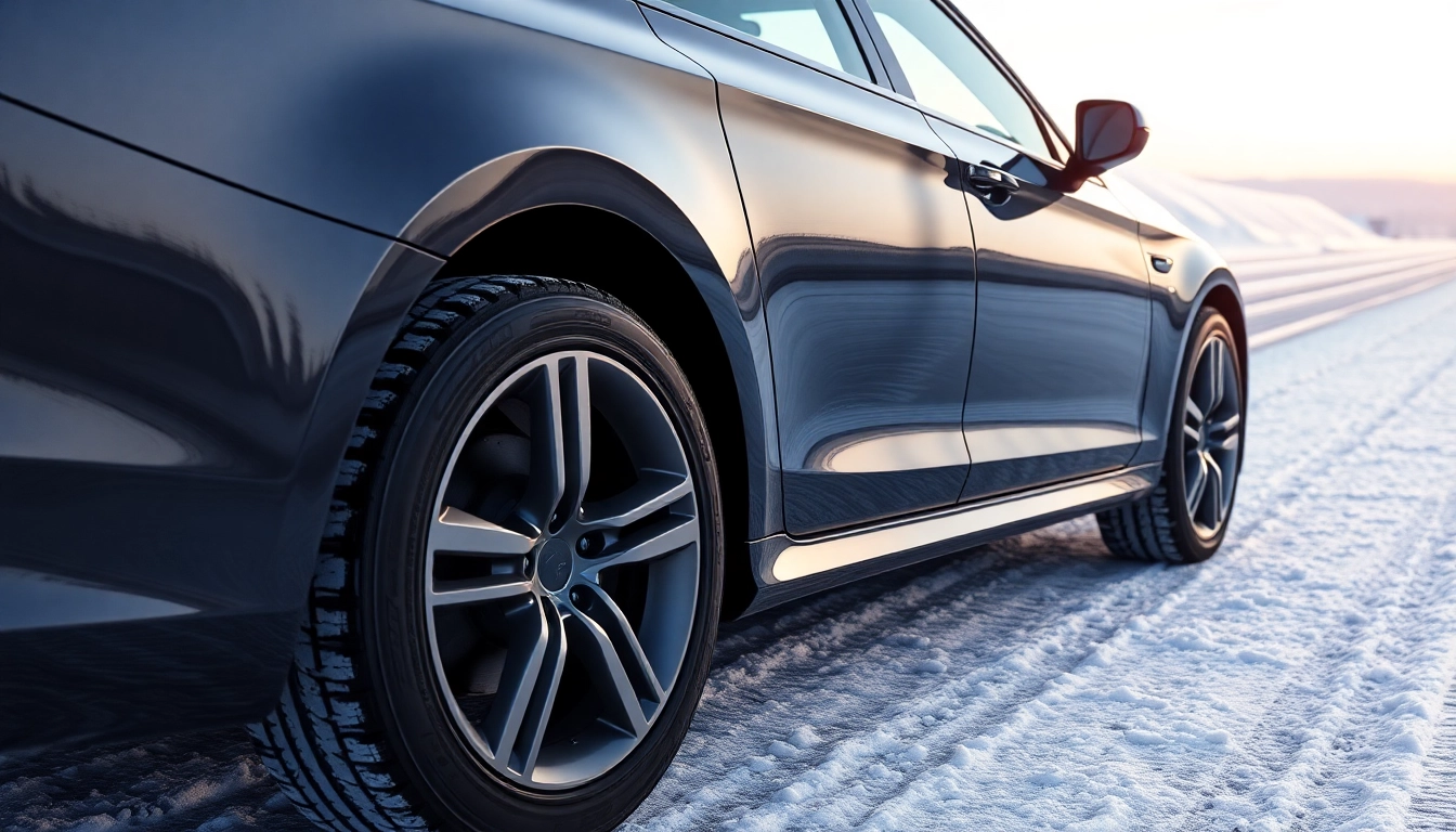 PPF winter road salt protection illustrated on a vehicle amidst snowy conditions.