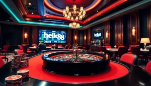 Exciting casino atmosphere with players engaging at the roulette table – hello88 vibes.