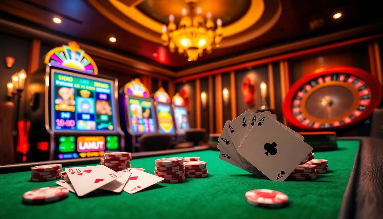 Experience the thrilling gameplay of idnslot with colorful slot machines and poker chips.